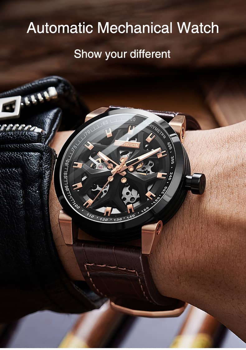 Skeleton Automatic Mechanical Watch Sapphire Crystals 316L Stainless Steel 50M Waterproof -Findtime