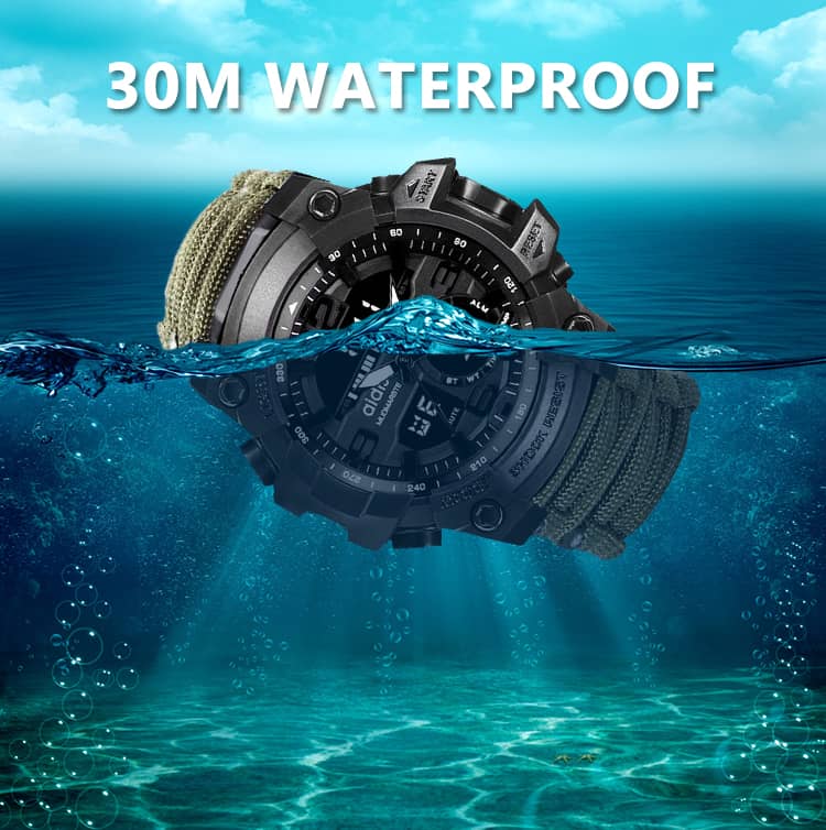 Outdoor Sport Watch Luminous Waterproof Digital Watch for Men with Compass Whistle Flint