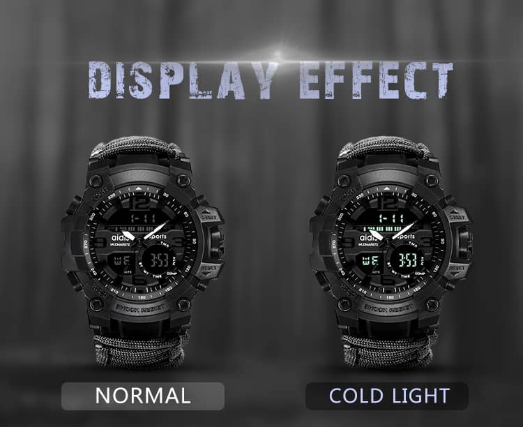 Outdoor Sport Watch Luminous Waterproof Digital Watch for Men with Compass Whistle Flint