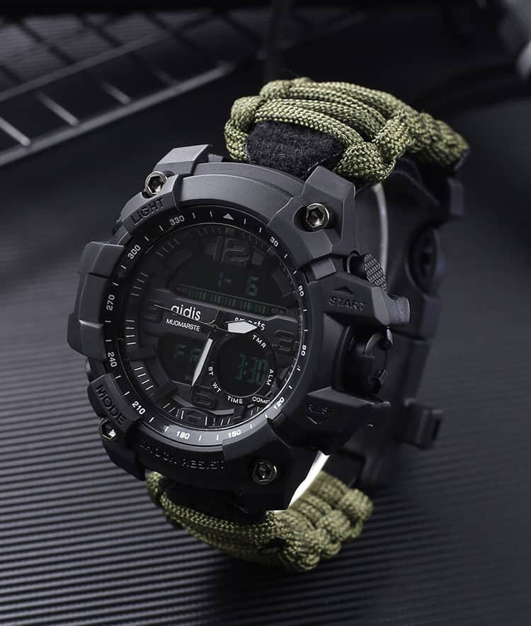 Outdoor Sport Watch Luminous Waterproof Digital Watch for Men with Compass Whistle Flint