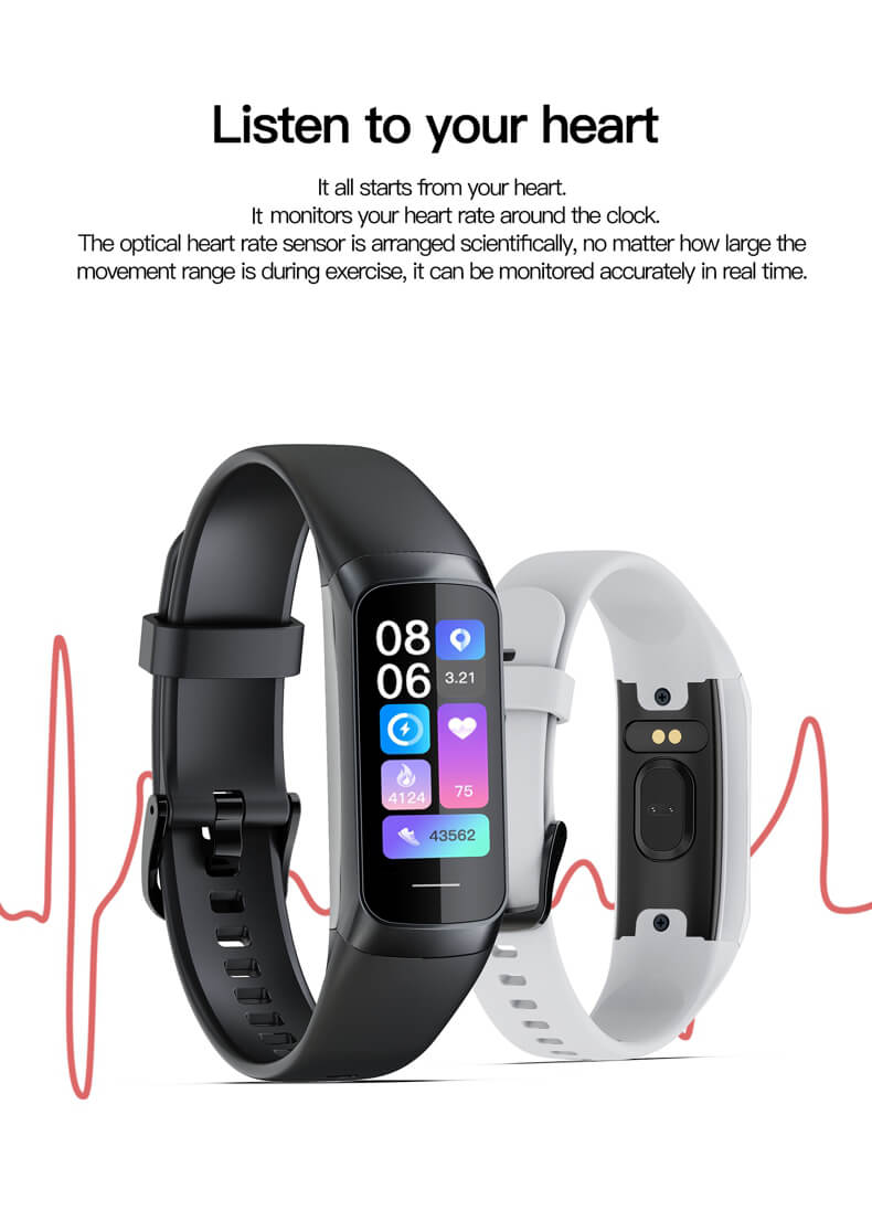 Findtime Fitness Tracker Reloj Monitor de presión arterial Ritmo cardíaco Oxígeno en sangre Temperatura corporal