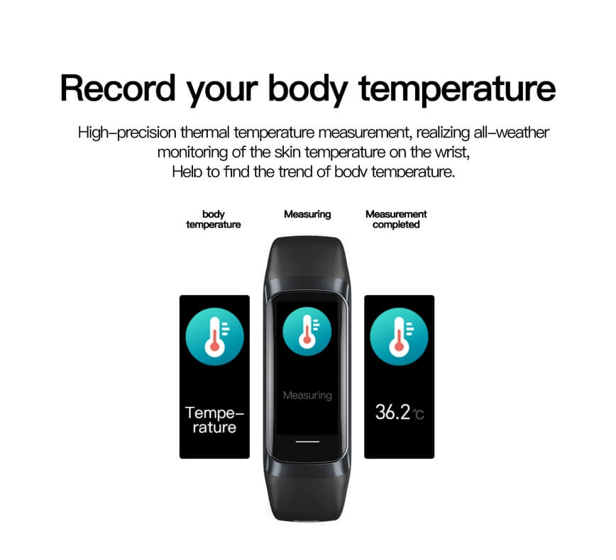 Findtime Fitness Tracker Reloj Monitor de presión arterial Ritmo cardíaco Oxígeno en sangre Temperatura corporal