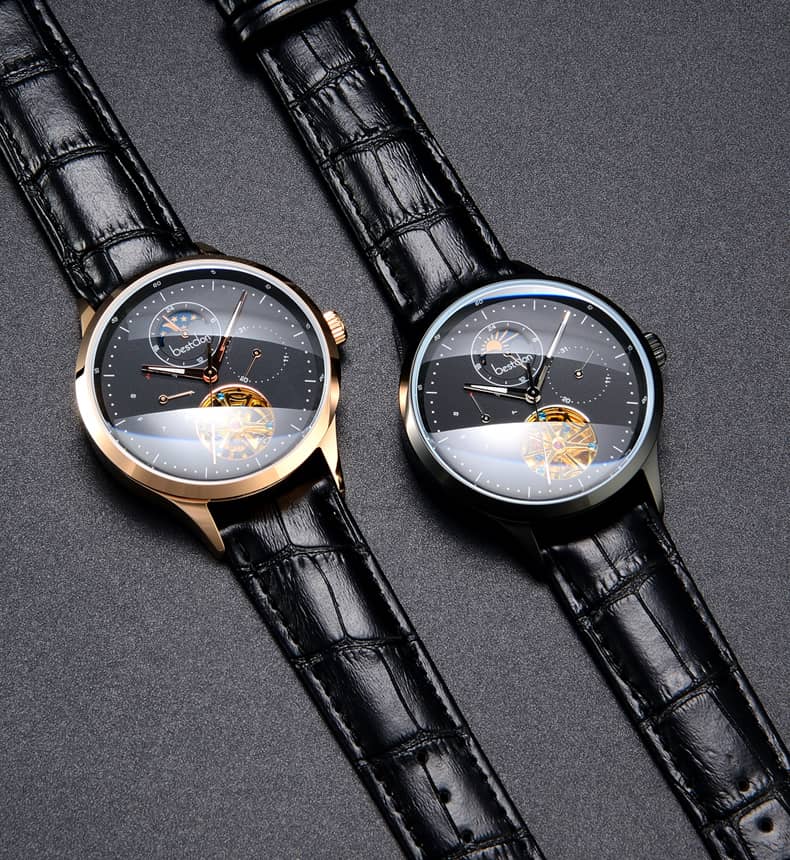 Automatic Mechanical Watch Hollow Case Stainless Steel Leather Strap Waterproof - Findtime