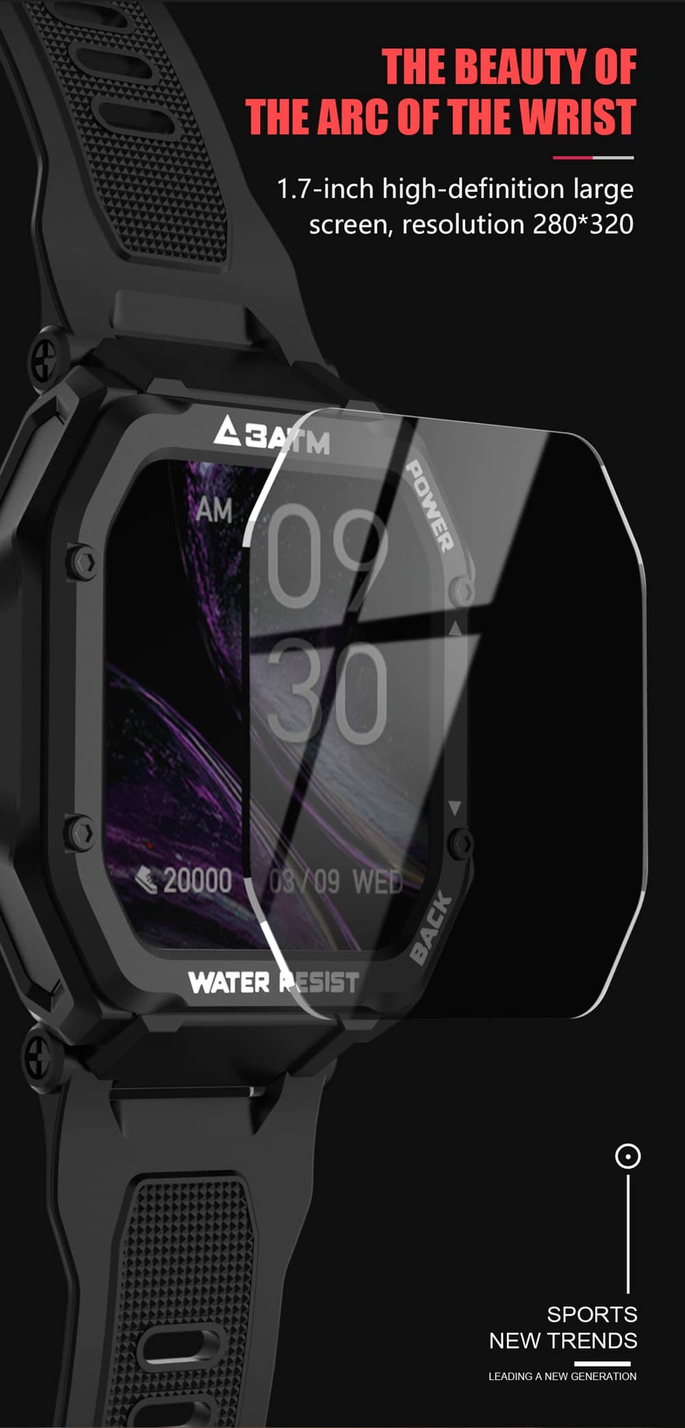 Outdoor Smart Watch with Blood Pressure Heart Rate Monitor Long Battery Life 3ATM Waterproof - Findtime