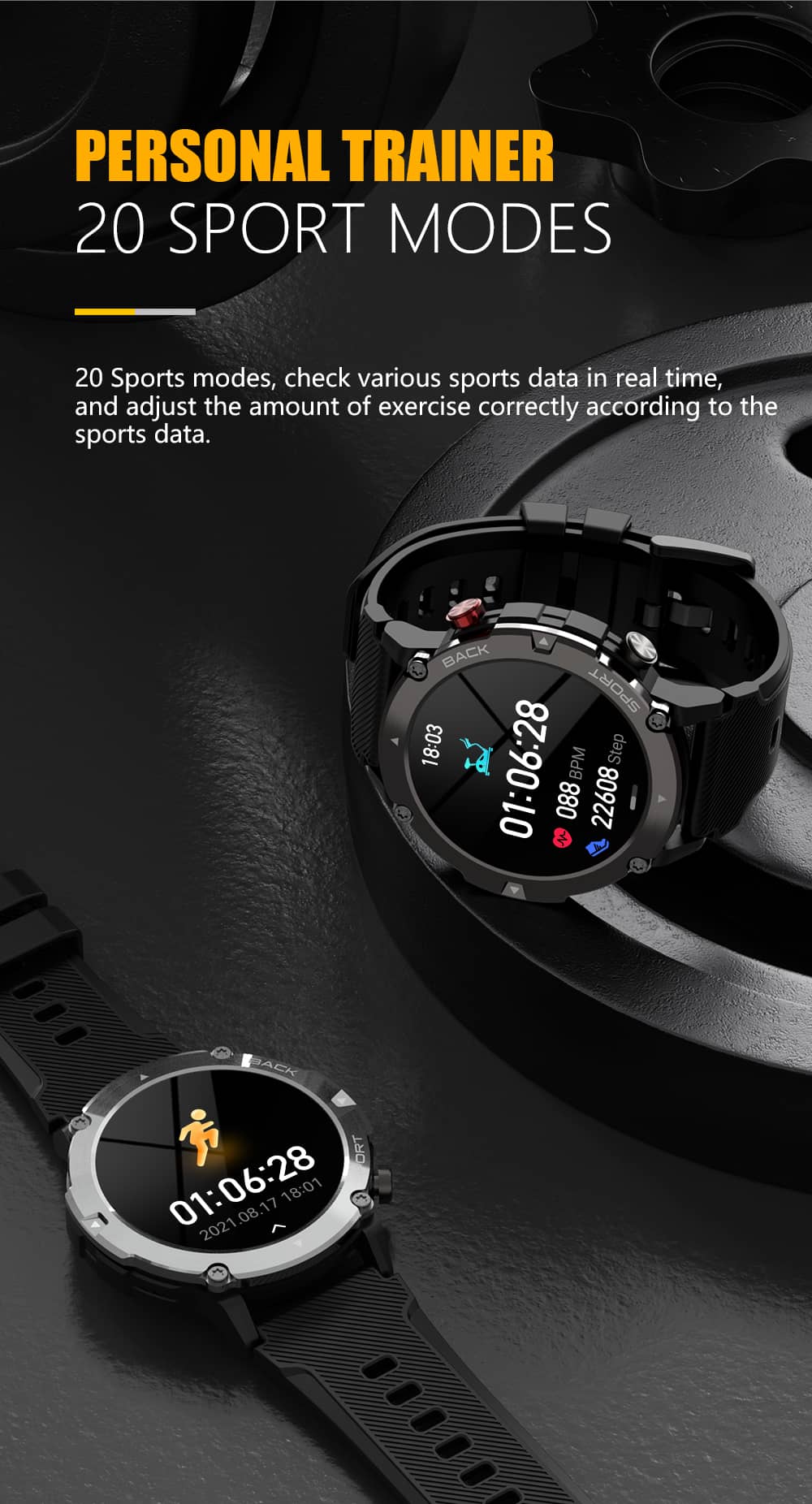 Findtime Smart Watch Bluetooth Llamada Presión arterial Monitor de ritmo cardíaco Resistencia a caídas y roturas