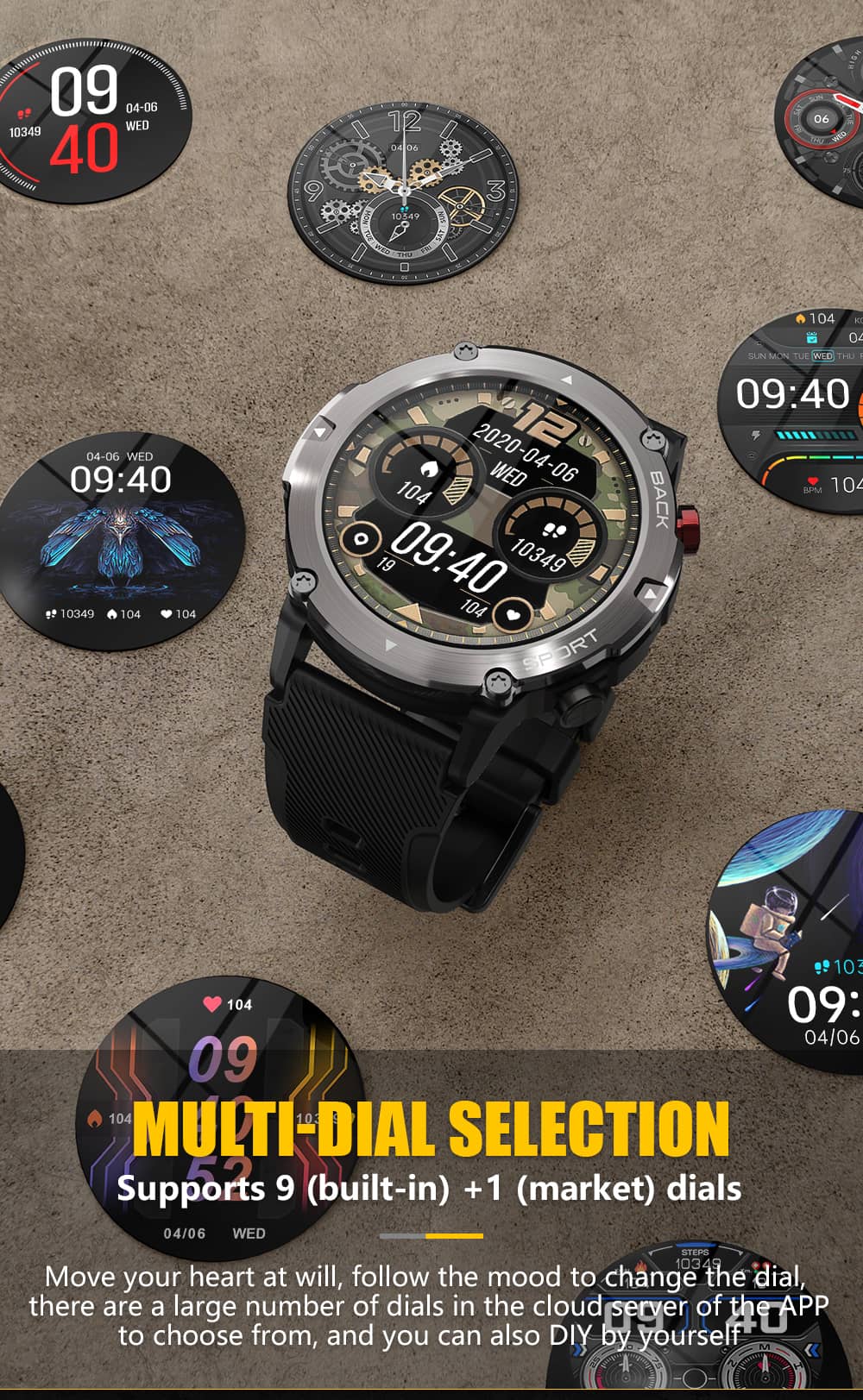 Findtime Smartwatch, Bluetooth-Anruf, Blutdruck-Herzfrequenzmesser, Fall- und Bruchfestigkeit