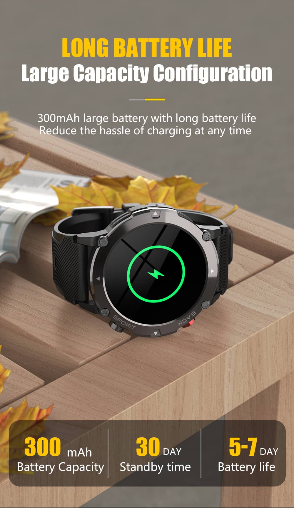 Findtime Smartwatch, Bluetooth-Anruf, Blutdruck-Herzfrequenzmesser, Fall- und Bruchfestigkeit