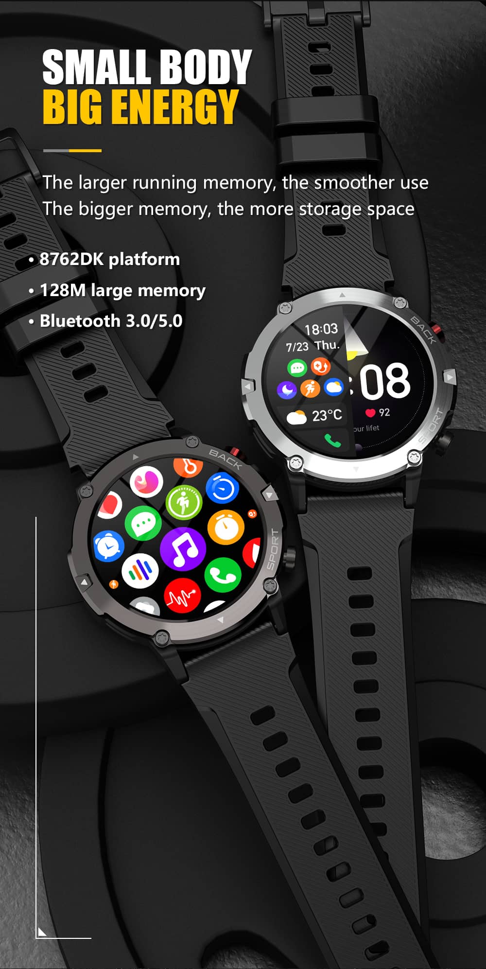 Findtime Smartwatch, Bluetooth-Anruf, Blutdruck-Herzfrequenzmesser, Fall- und Bruchfestigkeit