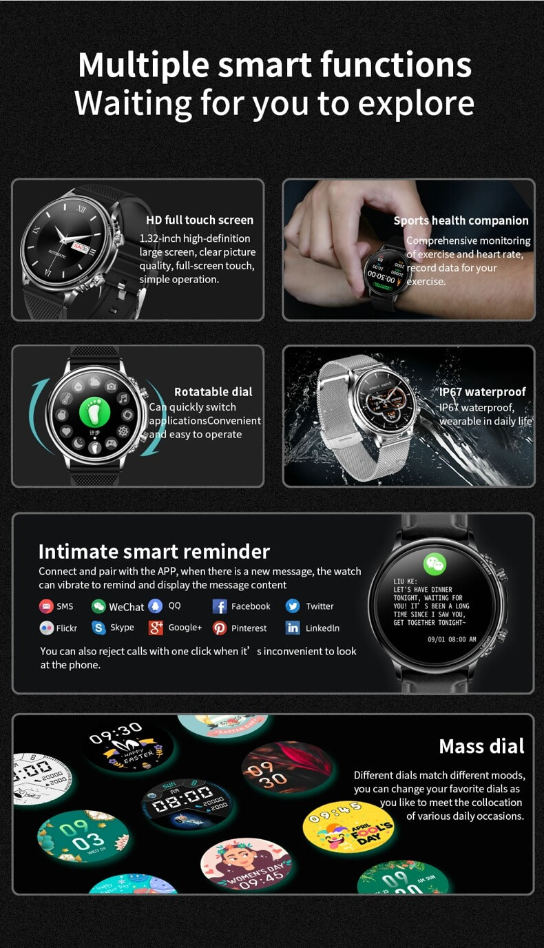 Findtime Smart Watch Bluetooth Llamada Presión arterial Monitor de frecuencia cardíaca