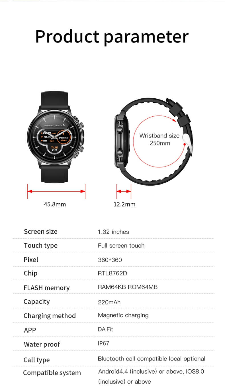 Findtime Smart Watch Bluetooth Llamada Presión arterial Monitor de frecuencia cardíaca