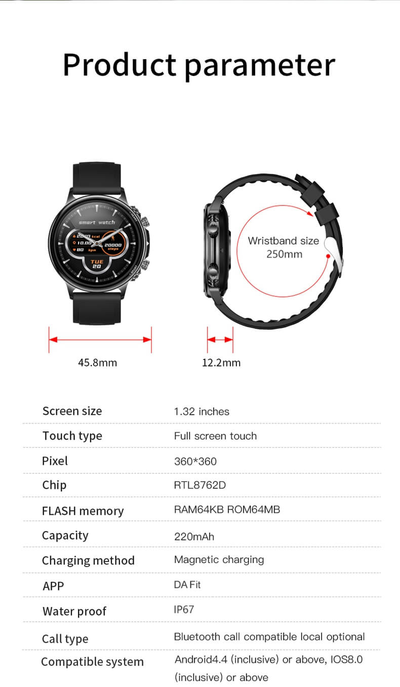 Findtime Smartwatch, Bluetooth-Anruf-Blutdruck-Herzfrequenzmesser