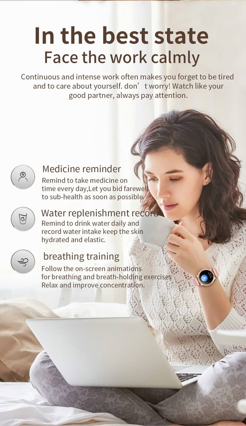 Findtime Bluetooth-Anruf-Smartwatch für Frauen zur Überwachung des Blutdrucks, des Blutsauerstoffs, der Herzfrequenz