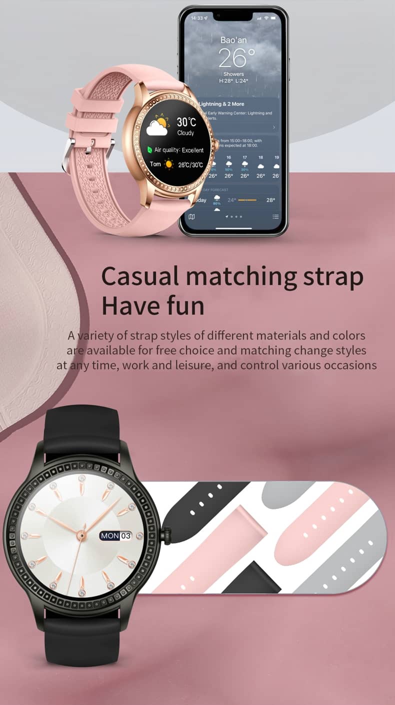 Findtime Bluetooth Call Smart Watch para mujeres para presión arterial Monitor de frecuencia cardíaca de oxígeno en sangre