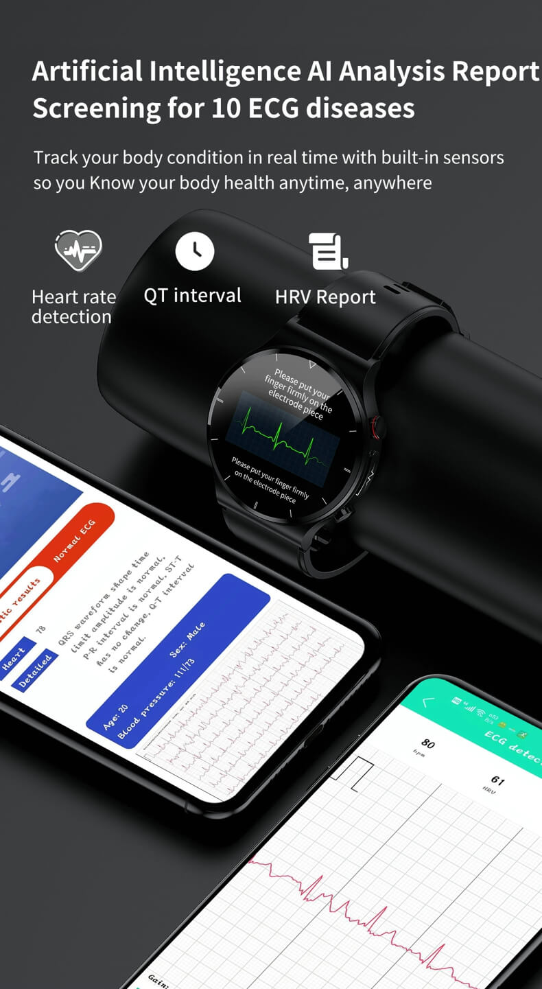 Findtime EKG-Smartwatch überwacht Körpertemperatur, Blutdruck, Herzfrequenz, Blutsauerstoff und Atemfrequenz