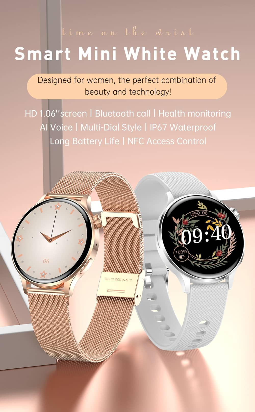 Findtime Blood Pressure Watch for Women with Blood Oxygen & Heart Rate Monitor Bluetooth Calling for Android iPhone