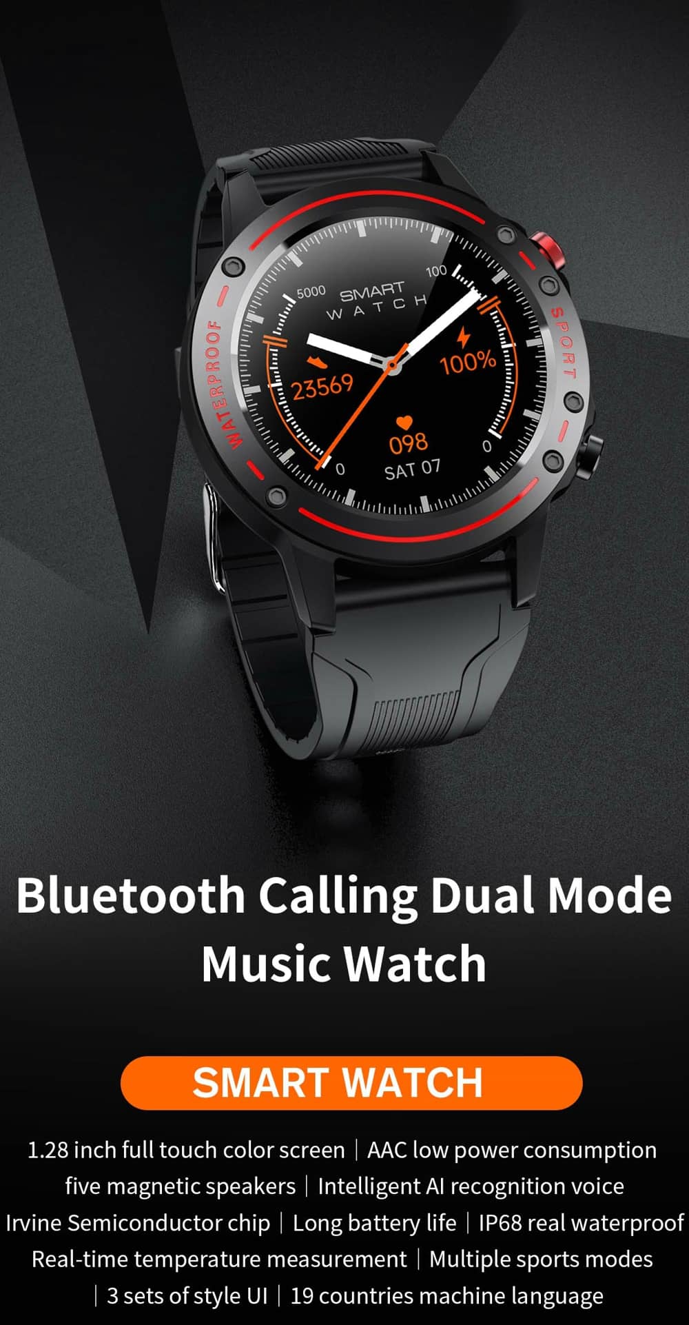 Findtime Smart Watch Monitor Blood Pressure Heart Rate SpO2 Body Temperature with Bluetooth Calling IP68 Waterproof