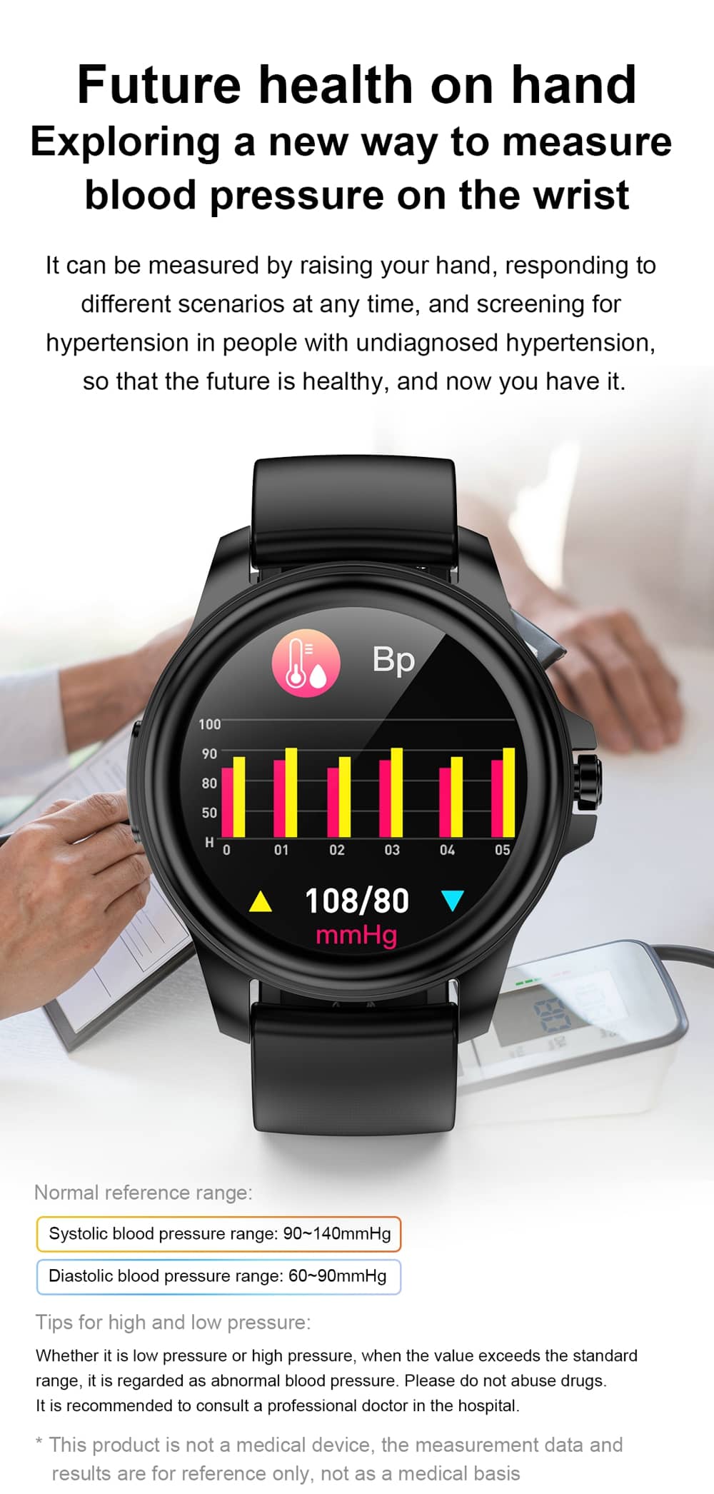 Findtime Smartwatch mit Blutdruck-EKG-Herzfrequenz-Blutsauerstoff-Körpertemperaturüberwachung