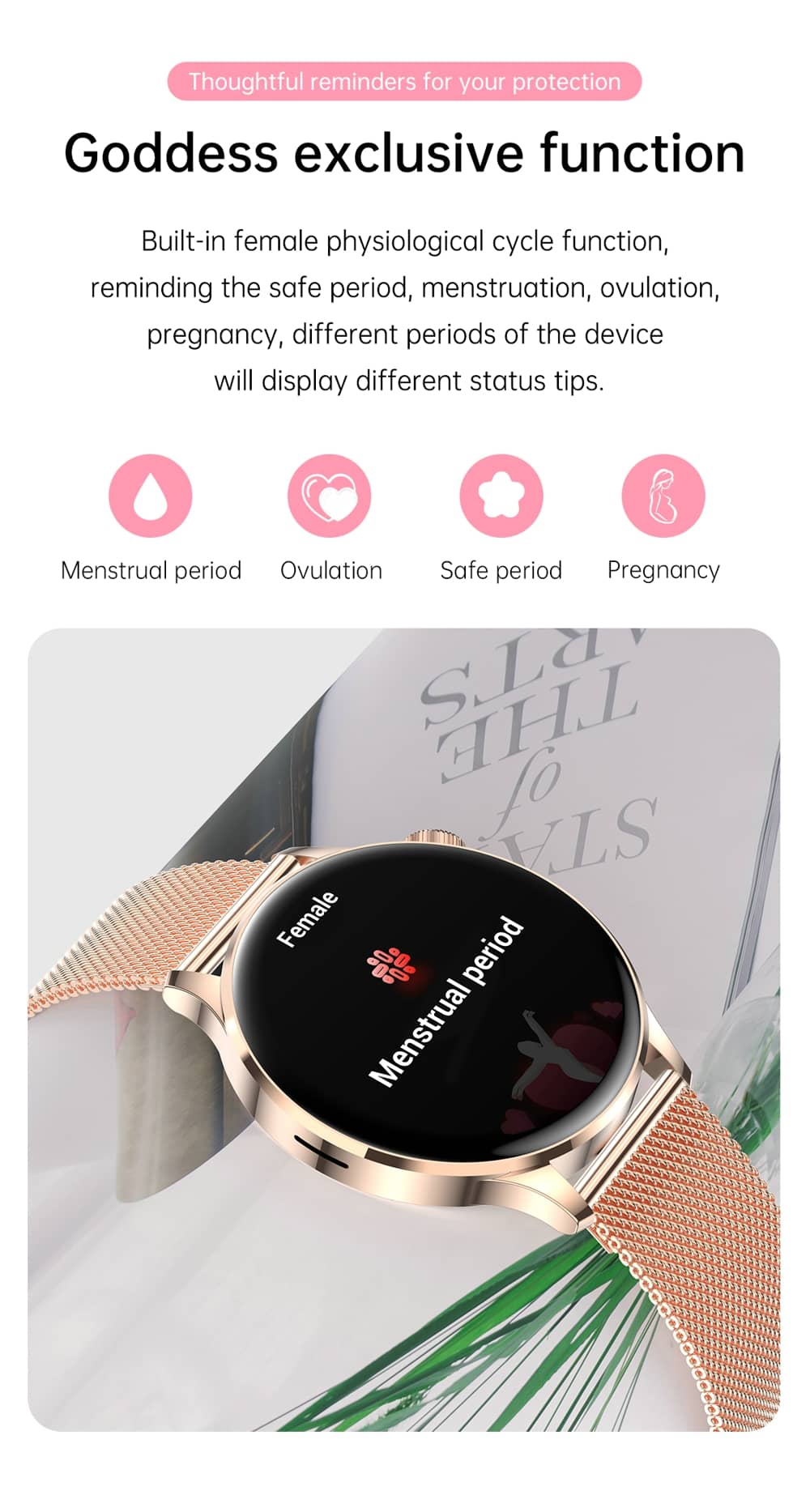 Findtime Reloj de presión arterial para mujeres con oxígeno en sangre y monitor de frecuencia cardíaca Llamadas Bluetooth para Android iPhone