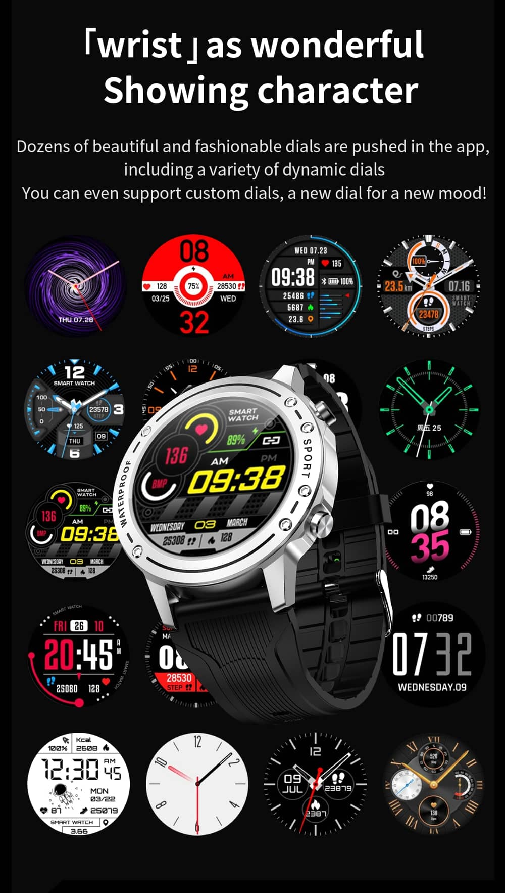 Findtime Smart Watch Monitor Blood Pressure Heart Rate SpO2 Body Temperature with Bluetooth Calling IP68 Waterproof