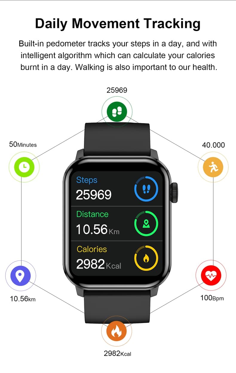 Reloj inteligente Findtime con presión arterial, frecuencia cardíaca, oxígeno en sangre, llamadas Bluetooth