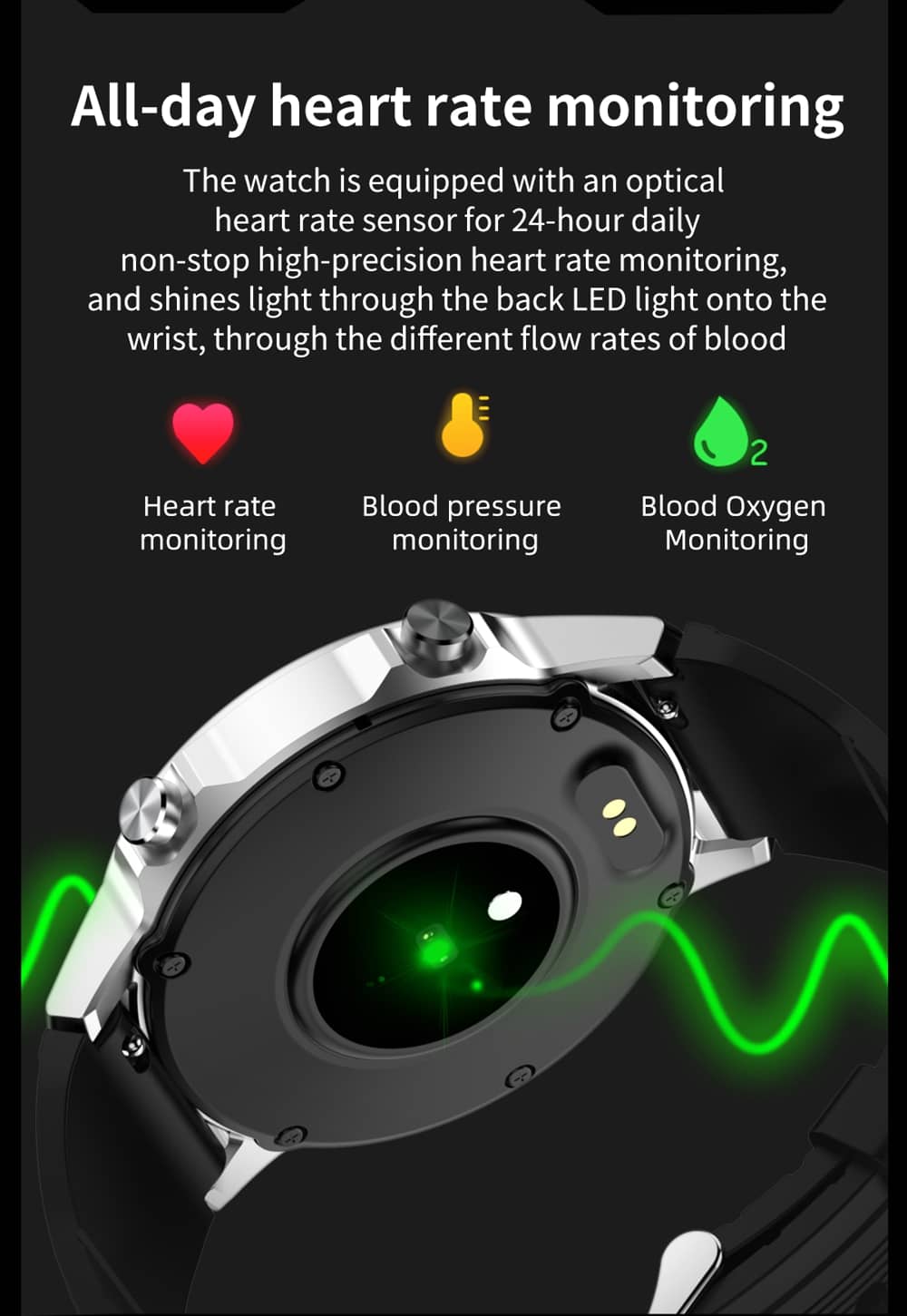 Reloj inteligente Findtime, Monitor de presión arterial, frecuencia cardíaca, SpO2, temperatura corporal con llamadas Bluetooth, IP68 a prueba de agua