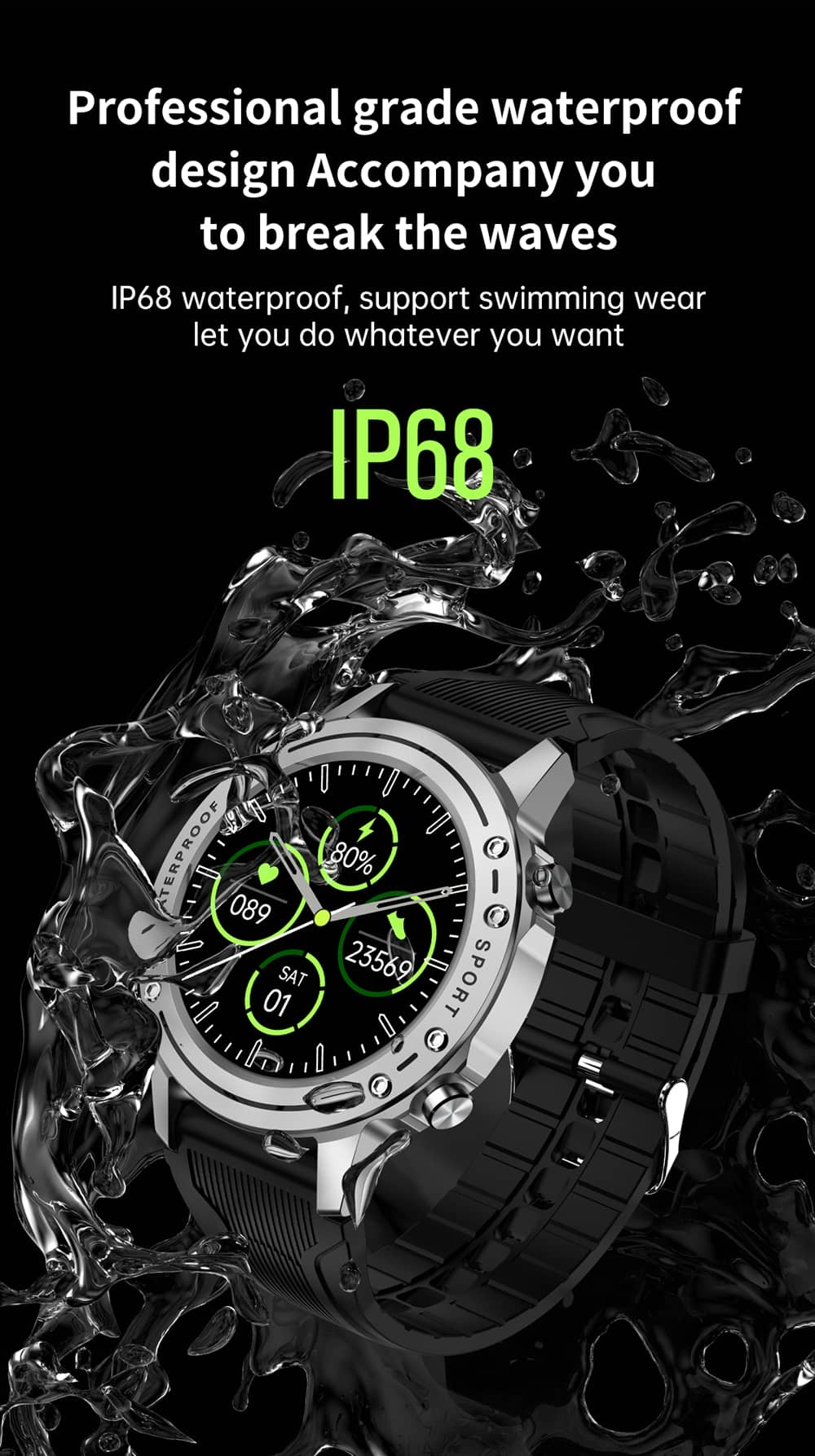 Reloj inteligente Findtime, Monitor de presión arterial, frecuencia cardíaca, SpO2, temperatura corporal con llamadas Bluetooth, IP68 a prueba de agua