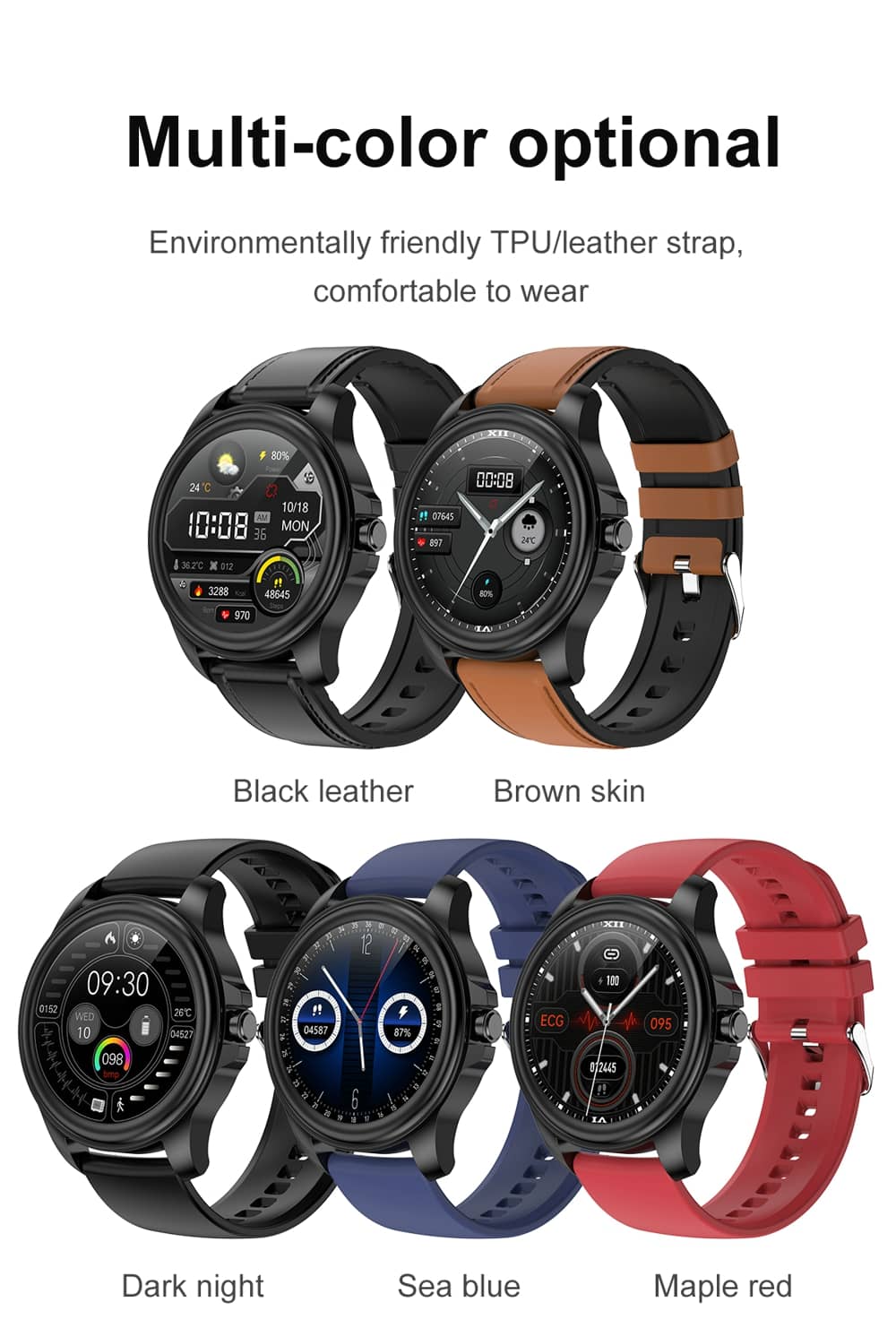 Findtime Smartwatch mit Blutdruck-EKG-Herzfrequenz-Blutsauerstoff-Körpertemperaturüberwachung