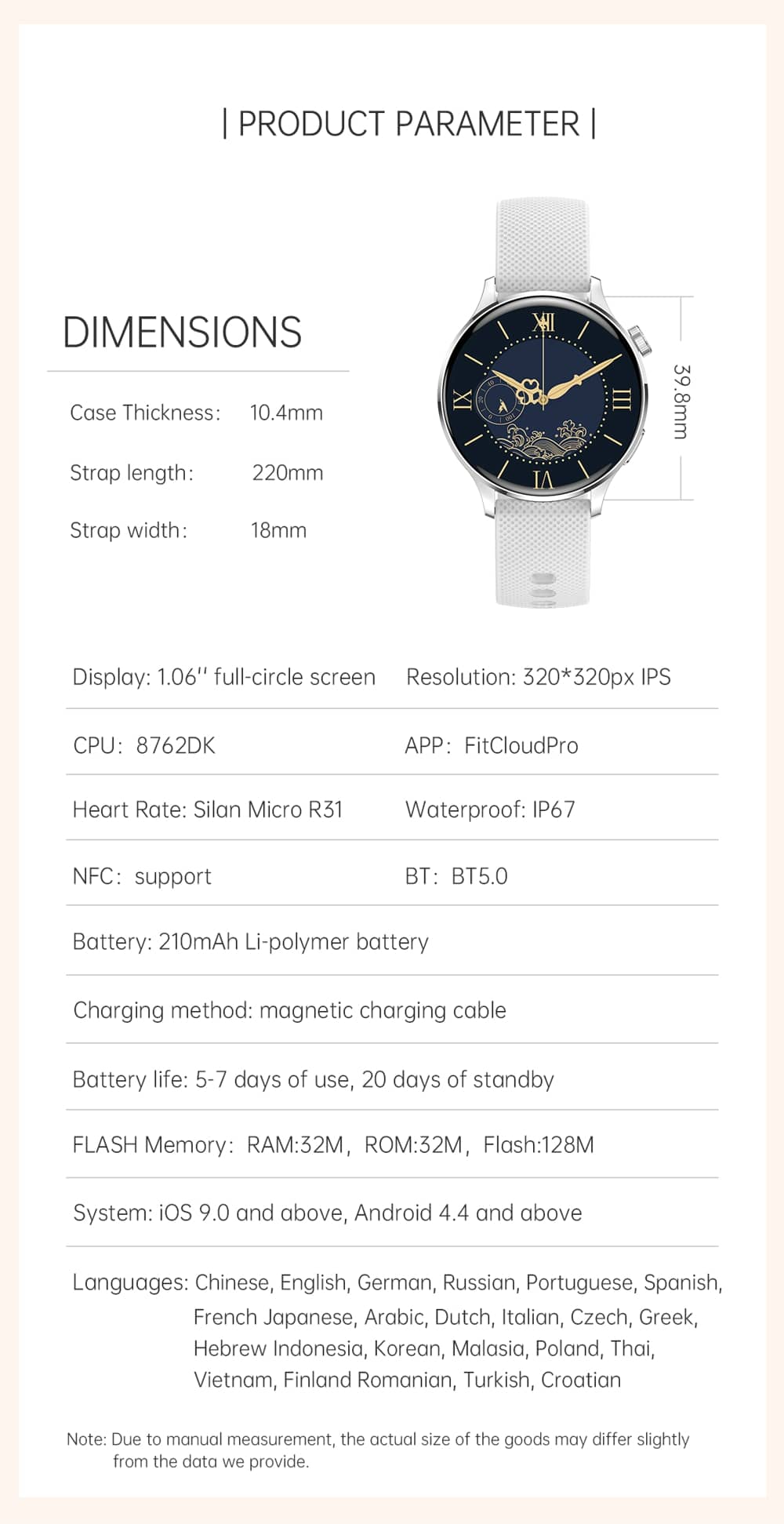 Findtime Reloj de presión arterial para mujeres con oxígeno en sangre y monitor de frecuencia cardíaca Llamadas Bluetooth para Android iPhone