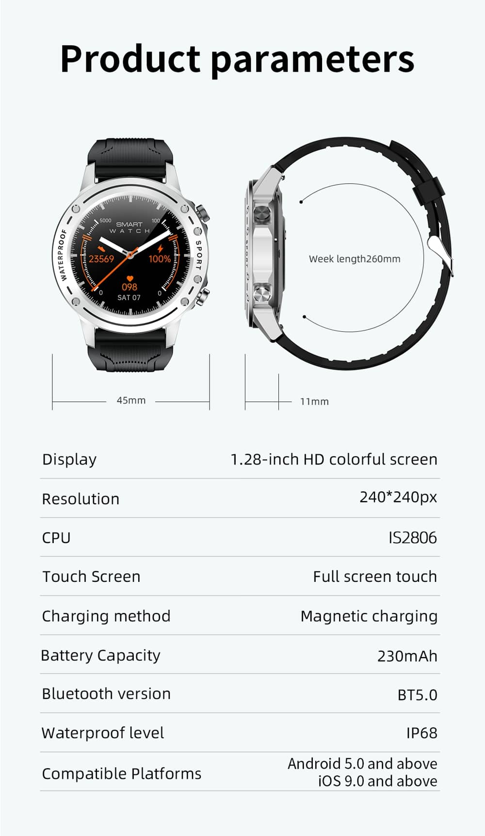 Findtime Smart Watch Monitor Blood Pressure Heart Rate SpO2 Body Temperature with Bluetooth Calling IP68 Waterproof