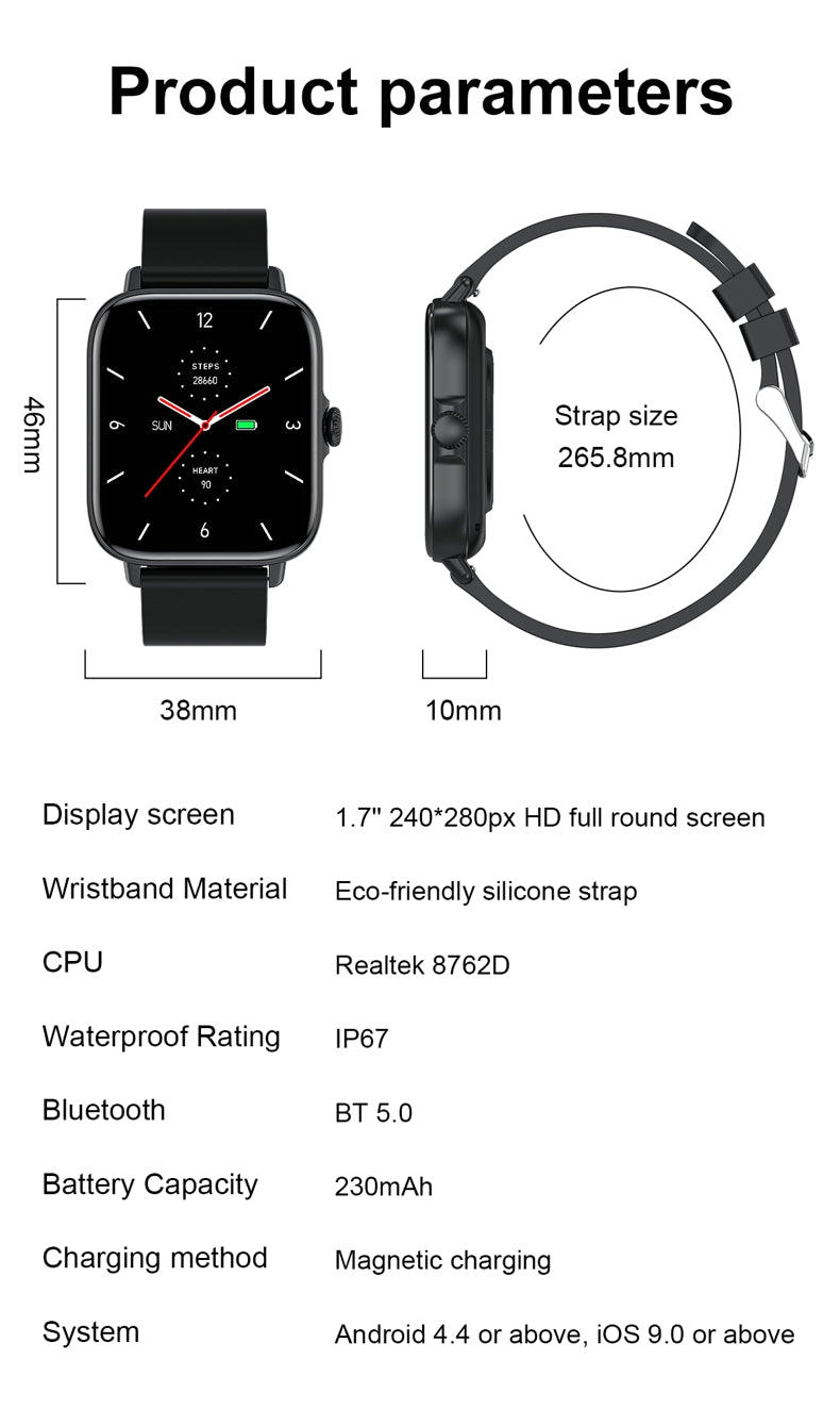 Reloj inteligente Findtime Presión arterial Monitor de temperatura corporal Llamadas Bluetooth