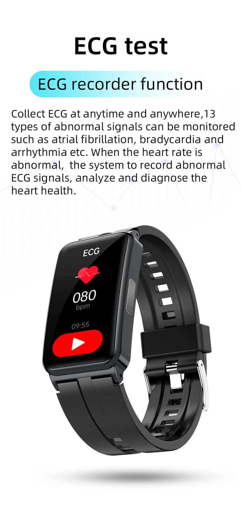 Findtime ECG Fitness Tracker con monitor de presión arterial Glucosa en sangre Frecuencia cardíaca SpO2 Temperatura corporal