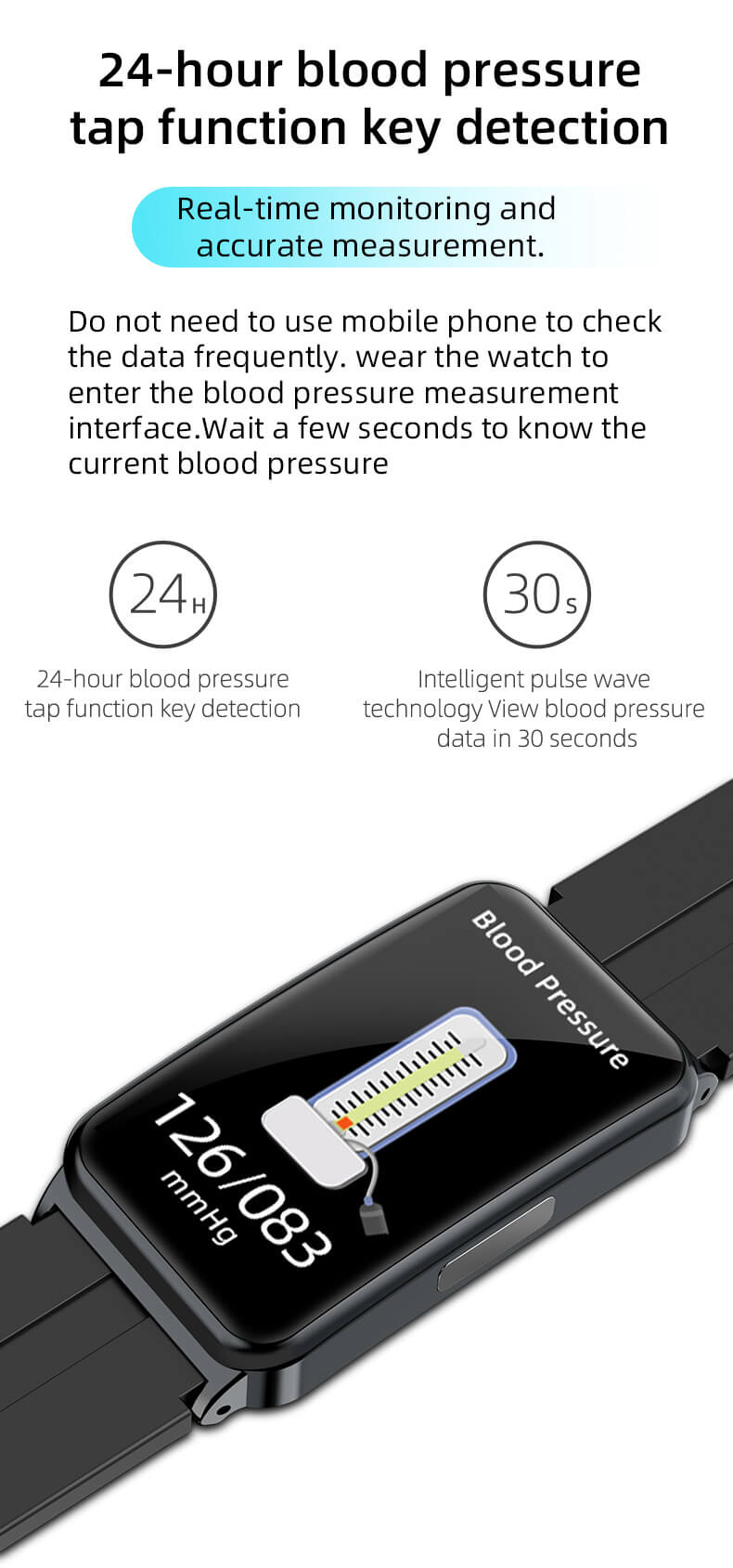 Findtime ECG Fitness Tracker con monitor de presión arterial Glucosa en sangre Frecuencia cardíaca SpO2 Temperatura corporal