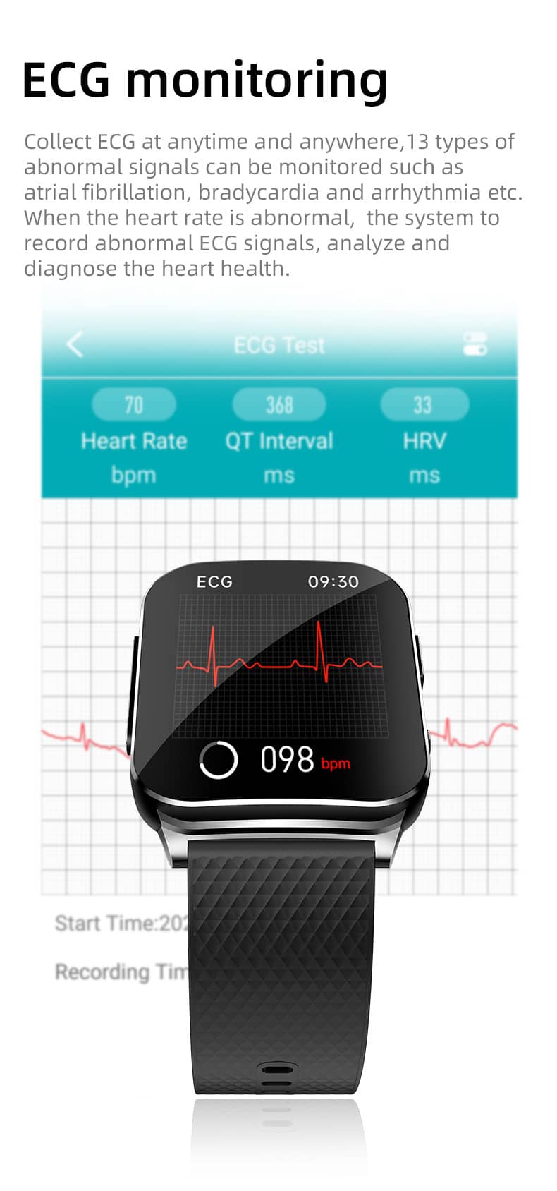 Reloj inteligente Findtime ECG para monitor de presión arterial BO&HR ​​temperatura corporal de glucosa en sangre