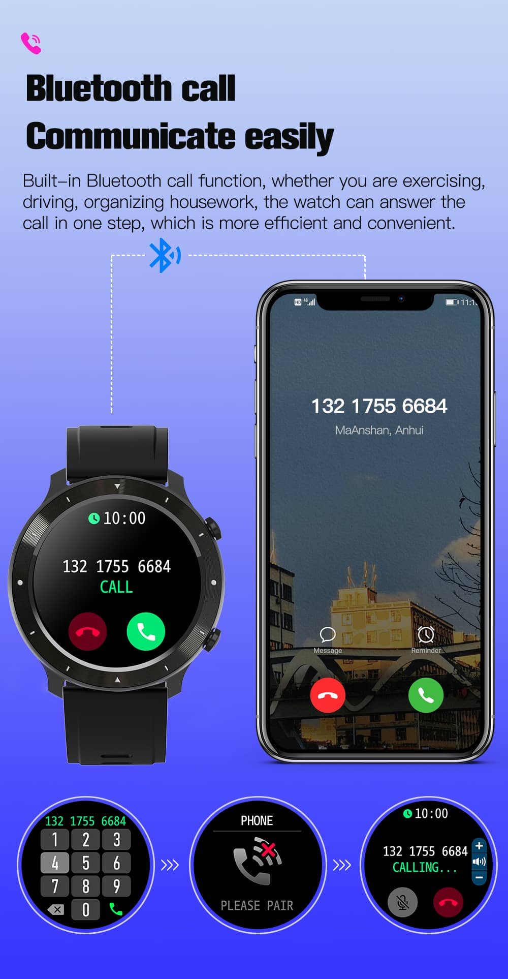 Reloj inteligente Findtime con presión arterial, frecuencia cardíaca, oxígeno en sangre, llamadas Bluetooth