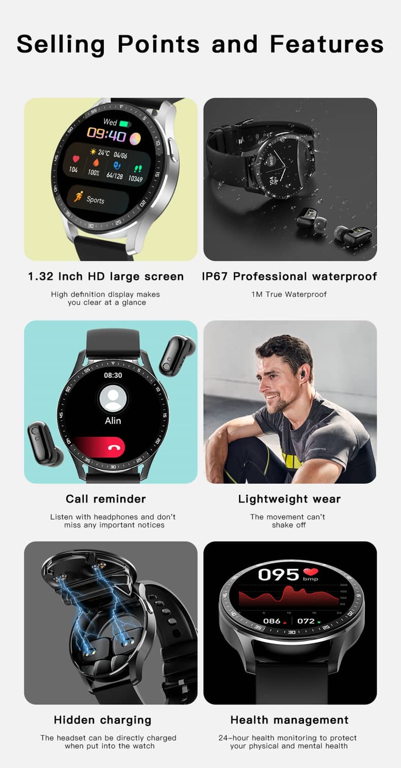 Findtime Smartwatch Buds 5 Reloj inteligente con auriculares