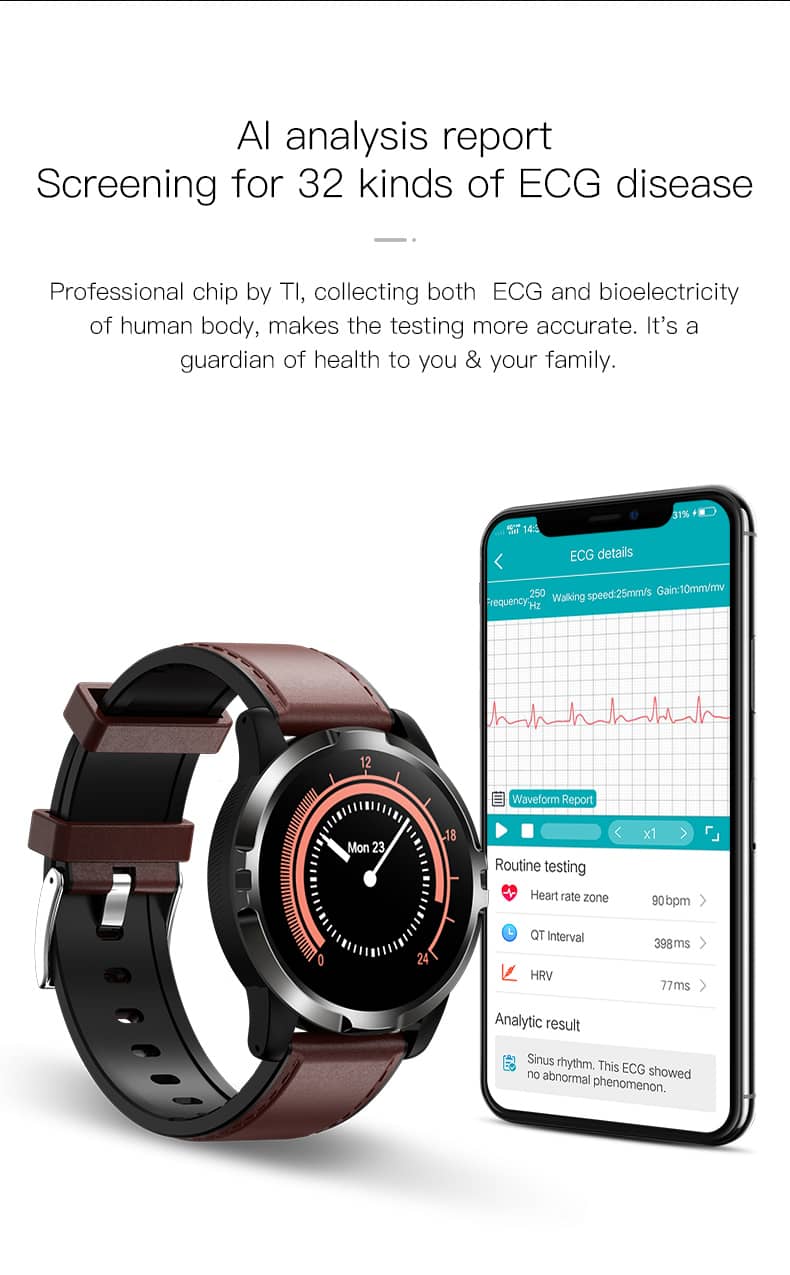 Findtime Smart Watch with Blood Pressure Heart Rate ECG HRV Monitoring