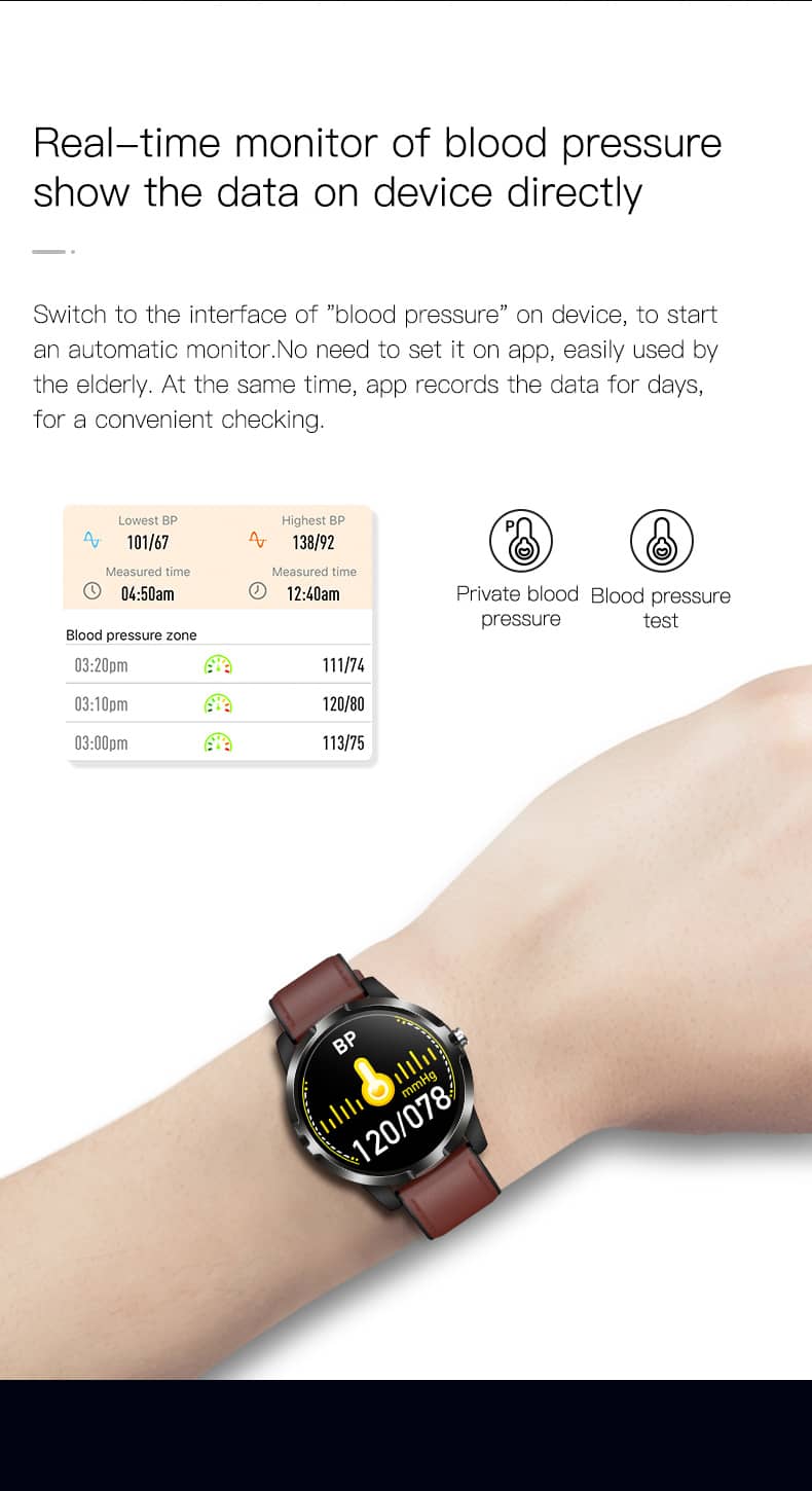 Findtime Smart Watch with Blood Pressure Heart Rate ECG HRV Monitoring