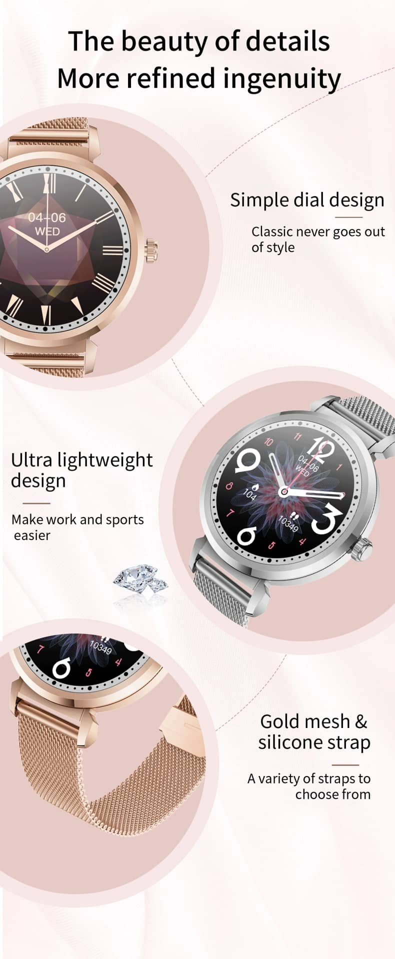 Findtime Smart Watch for Women Monitor Blood Pressure Heart Rate Blood Oxygen