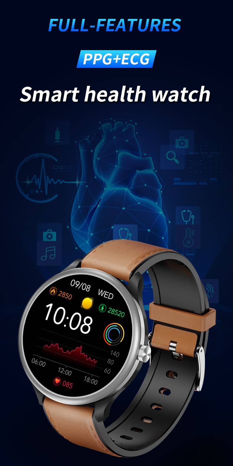 Findtime Smart Watch GPP+ECG Vigilancia Body Temperature Blood Pressure Heart Rate Mmonitoring Bluetooth Calling