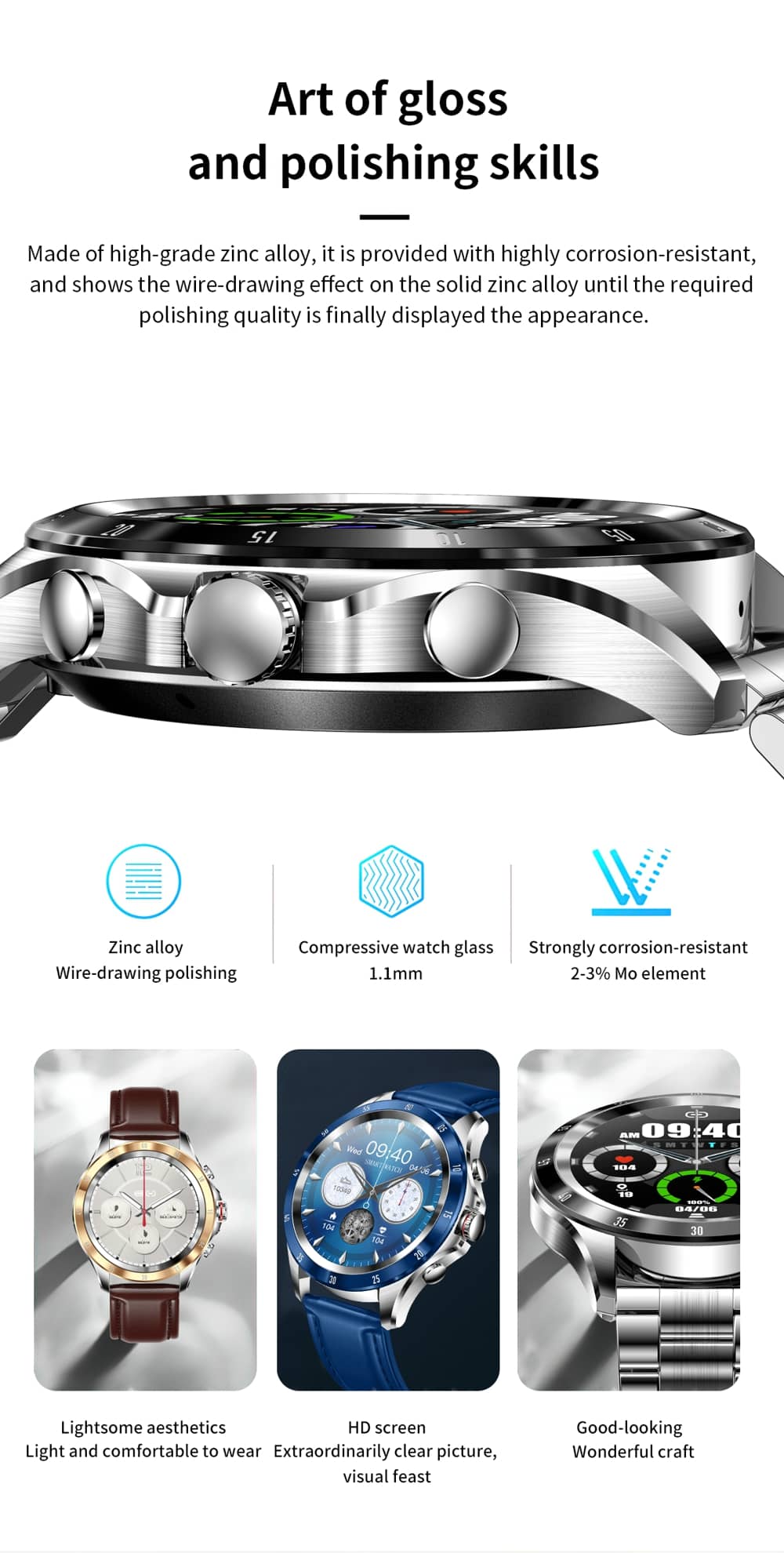 Findtime Smart Watch Monitor Blood Pressure Heart Rate Blood Oxygen Body Temperature Bluetooth Calling