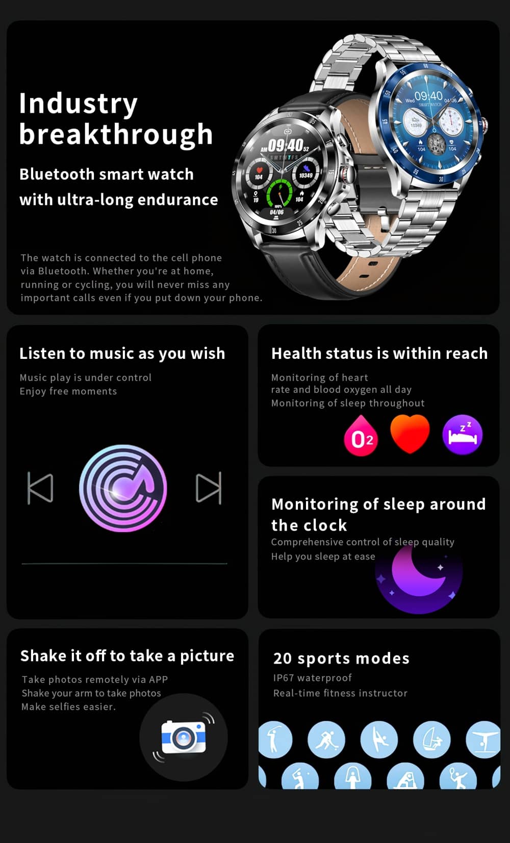 Reloj inteligente Findtime, monitor de presión arterial, frecuencia cardíaca, oxígeno en sangre, temperatura corporal, llamadas Bluetooth