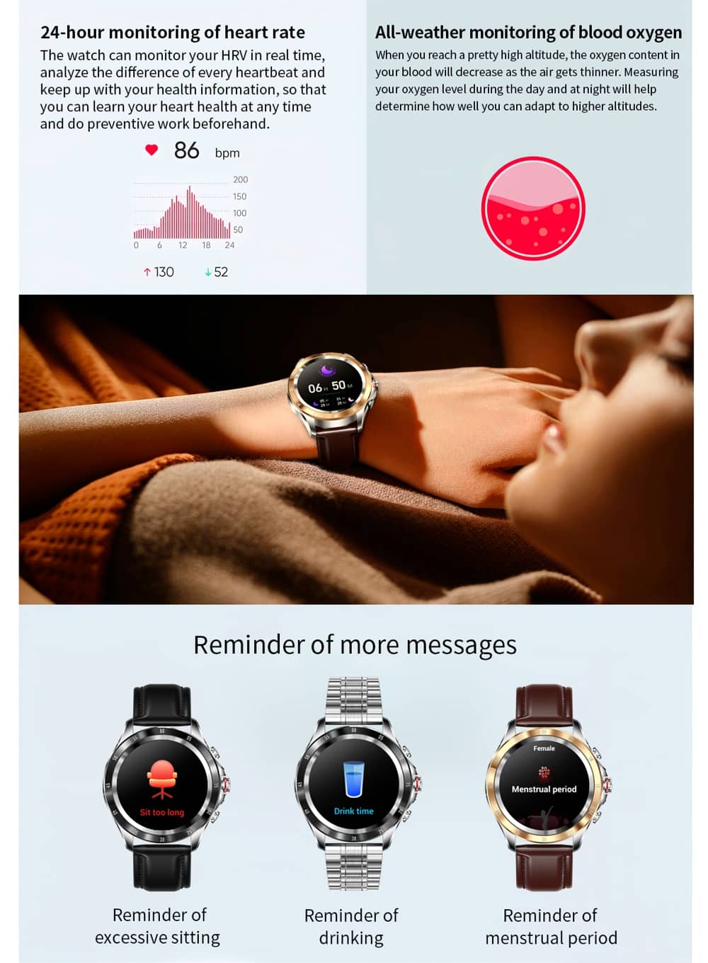 Findtime Smart Watch Monitor Blood Pressure Heart Rate Blood Oxygen Body Temperature Bluetooth Calling