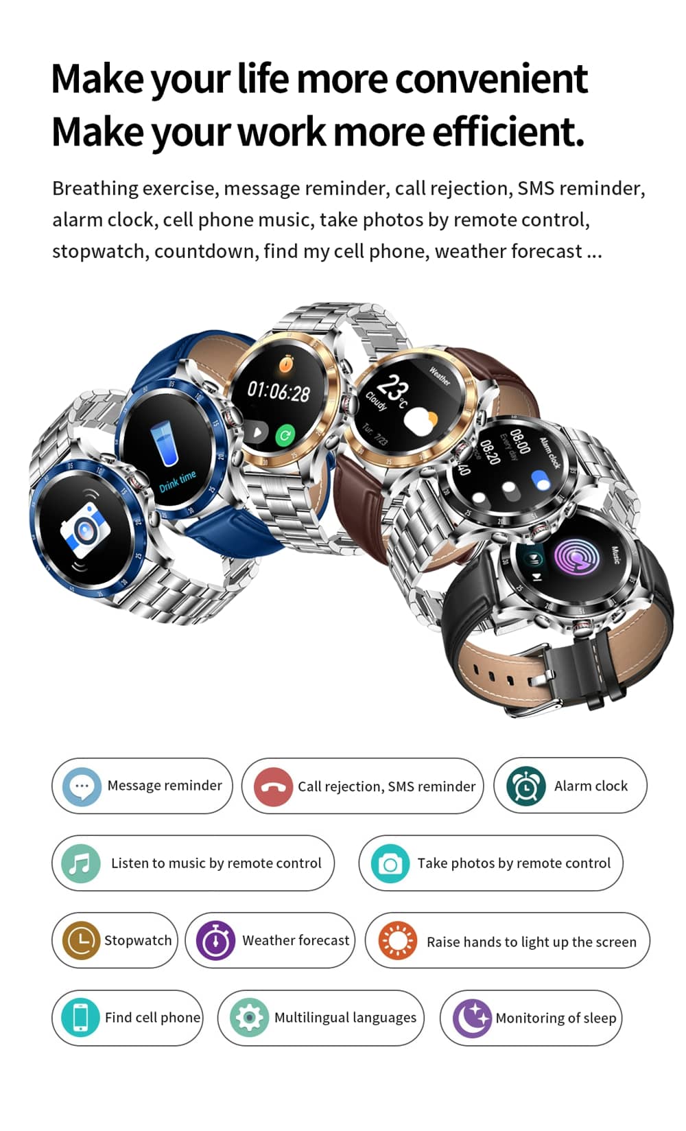 Findtime Smart Watch Monitor Blood Pressure Heart Rate Blood Oxygen Body Temperature Bluetooth Calling