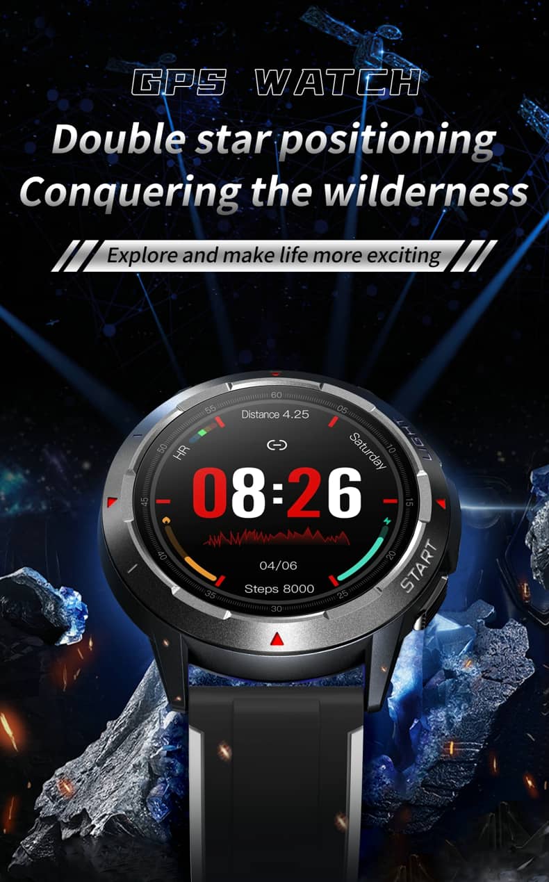 Findtime Outdoor GPS Smart Watch para monitor de frecuencia cardíaca, oxígeno en sangre con brújula, barómetro de altitud