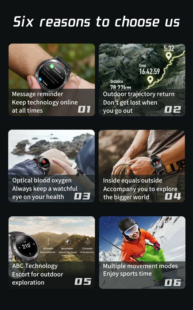 Findtime Outdoor GPS Smart Watch para monitor de frecuencia cardíaca, oxígeno en sangre con brújula, barómetro de altitud
