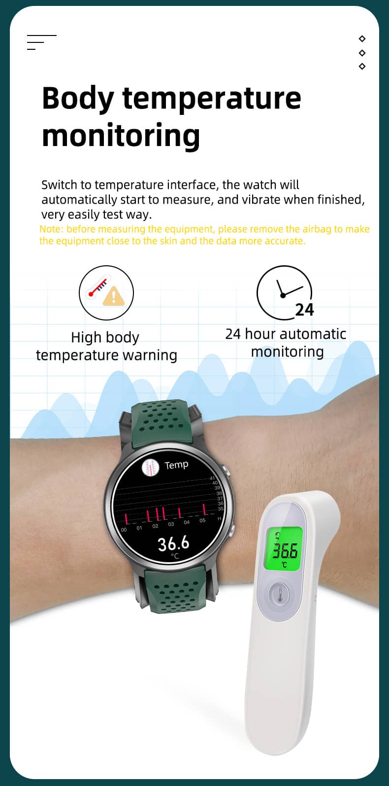 Findtime Smart Watch Air Pump Blood Pressure Body Tempertature Heart Rate Monitoring