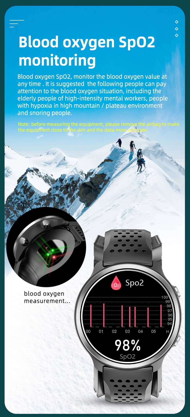 Findtime Smart Watch Air Pump Blood Pressure Body Tempertature Heart Rate Monitoring