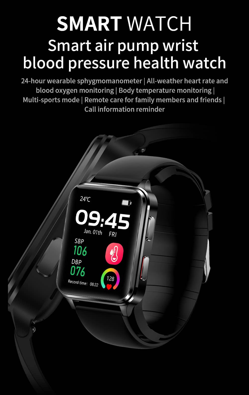 Findtime Smart Watch with Air Pump&Air Bag True Blood Pressure MOnitor Body Temperature heart Rate