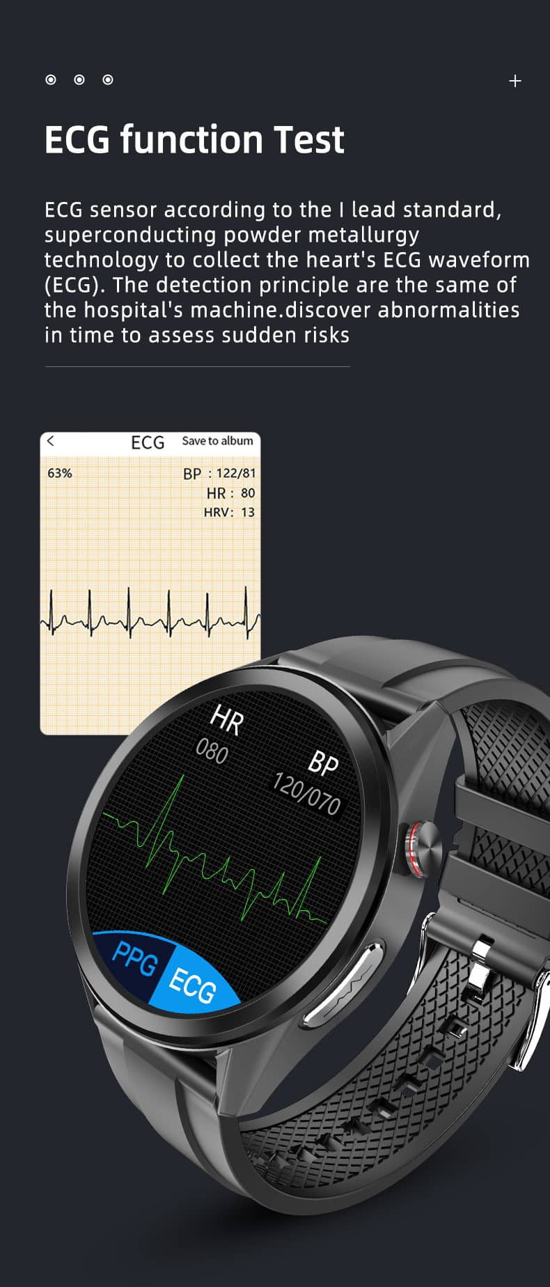 Findtime ECG Reloj inteligente Monitor Presión arterial Oxígeno sanguíneo Frecuencia cardíaca Temperatura corporal