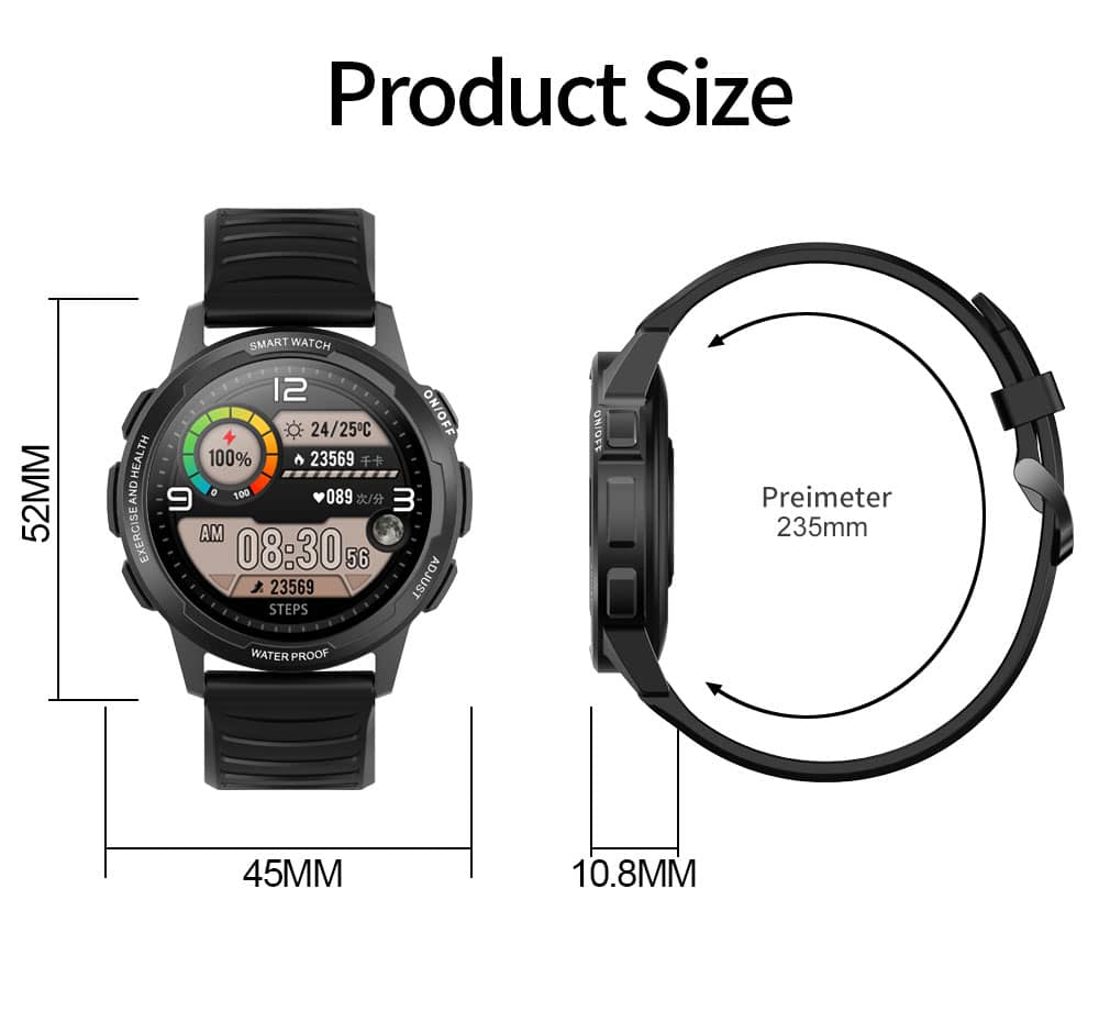 Findtime Smartwatch zur Überwachung des Blutdrucks, der Herzfrequenz, des Blutsauerstoffs, IP68 wasserdicht